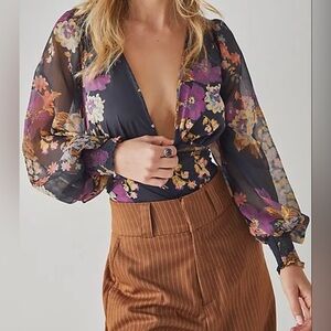 Free People Intimately | Wanderlust Black Floral Body Suit | Small